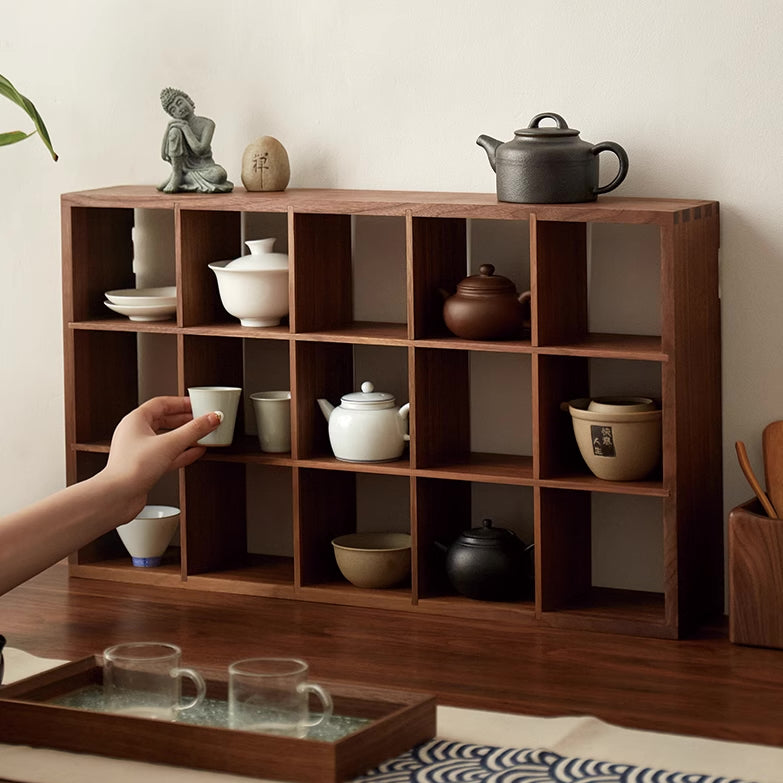 Black Walnut Mortise and Tenon Multi-Compartment Teacup Display Shelf